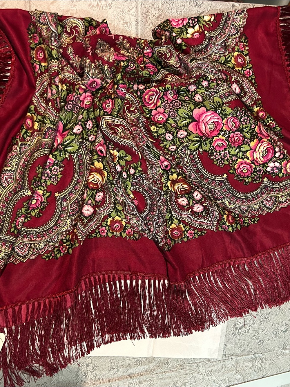 ORIGINAL large wool  Babushka Scarf Headscarf /wrap Ukrainian - Picture 2 of 4